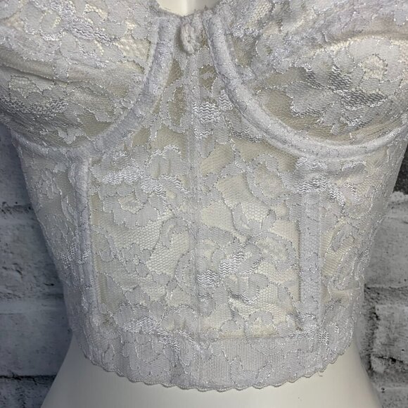 Vintage Vogue Bra White Sheer Lace Corset Crop Bustier Top - Picture 3 of 9